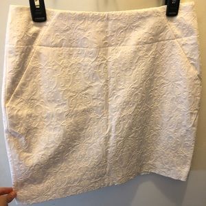LOFT white a-line mini skirt, embroidered pattern